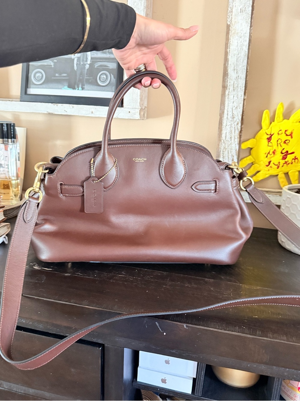 Coach Brown Leather Dome Satchel with Detachable Strap